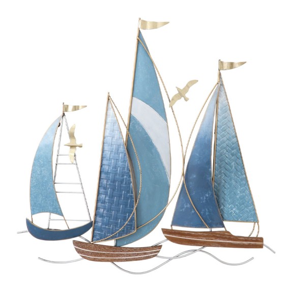 ΜΕΤΑΛΛΙΚΟ ΔΙΑΚΟΣΜΗΤΙΚΟ ΤΟΙΧΟΥ 3 ΚΑΡΑΒΙΑ ΚΑΙ ΠΟΥΛΙΑ - 66x65.4x4.4cm 4/ΚΙΒ – Δημιουργεί αίσθηση πολυτέλειας χωρίς κόπο | iroots.gr