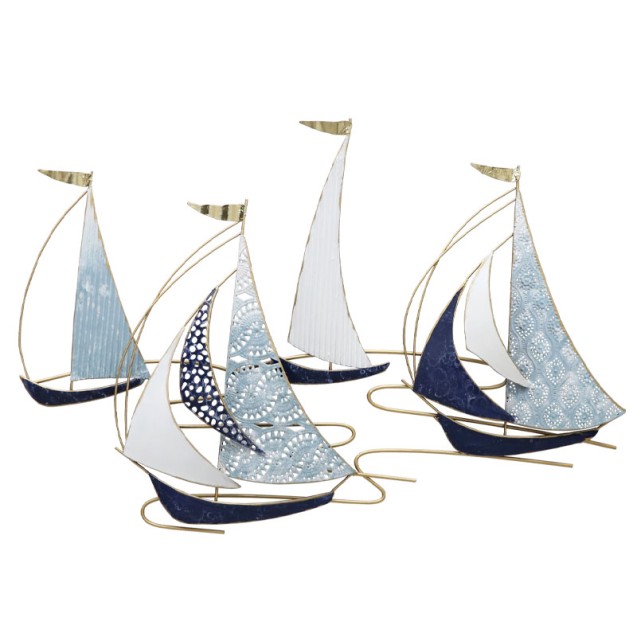 ΜΕΤΑΛΛΙΚΟ ΔΙΑΚΟΣΜΗΤΙΚΟ ΤΟΙΧΟΥ 4 ΚΑΡΑΒΙΑ - 83.8x54.6x5.1cm 4/ΚΙΒ – Δίνει premium χαρακτήρα στο περιβάλλον | iroots.gr