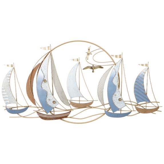 ΜΕΤΑΛΛΙΚΟ ΔΙΑΚΟΣΜΗΤΙΚΟ ΤΟΙΧΟΥ ΣΤΡΟΓΓΥΛΟ 5 ΚΑΡΑΒΙΑ ΣΕ ΚΥΜΑΤΑ - 113.7x59.1x4.4cm 4/ΚΙΒ – Προσφέρει μοναδική αισθητική | iroots.gr