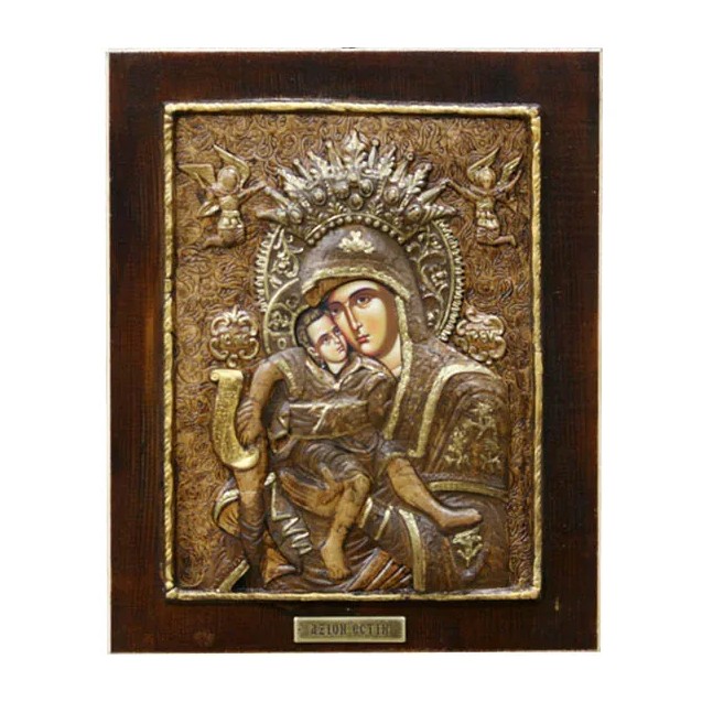 ΞΥΛΙΝΗ ΑΝΑΓΛΥΦΗ ΕΙΚΟΝΑ ΑΞΙΟΝ ΕΣΤΙ - 22x26.5cm – Δίνει premium χαρακτήρα στο περιβάλλον | iroots.gr