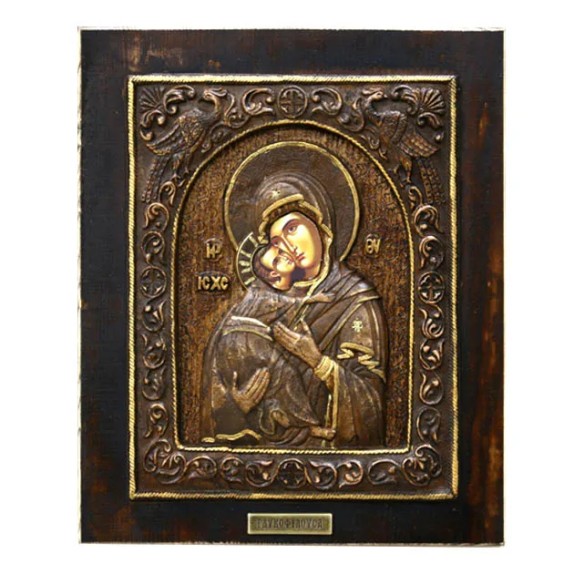 ΞΥΛΙΝΗ ΑΝΑΓΛΥΦΗ ΕΙΚΟΝΑ ΠΑΝΑΓΙΑ ΓΛΥΚΟΦΙΛΟΥΣΑ (ΜΕ ΠΑΓΩΝΙΑ) - 24x28cm – Προσφέρει μοναδική αισθητική | iroots.gr
