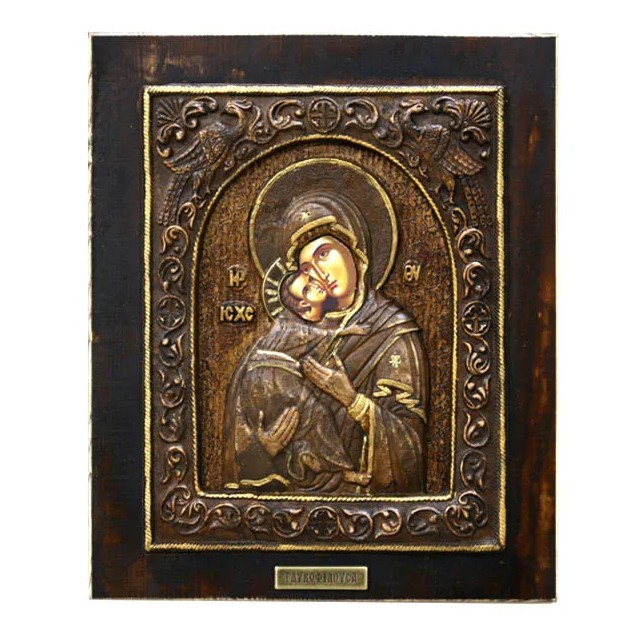 ΞΥΛΙΝΗ ΑΝΑΓΛΥΦΗ ΕΙΚΟΝΑ ΠΑΝΑΓΙΑ ΓΛΥΚΟΦΙΛΟΥΣΑ (ΜΕ ΠΑΓΩΝΙΑ) - 24x28cm – Προσφέρει μοναδική αισθητική | iroots.gr