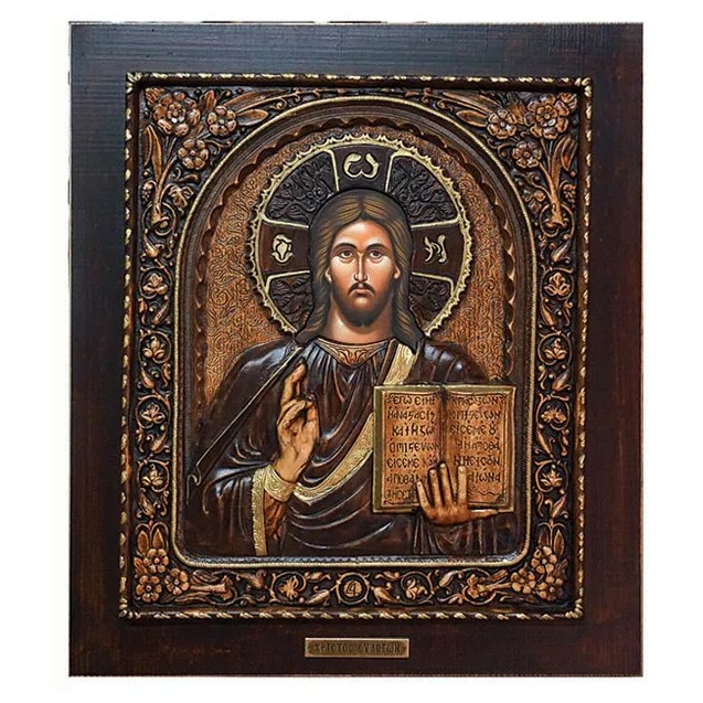 ΞΥΛΙΝΗ ΑΝΑΓΛΥΦΗ ΕΙΚΟΝΑ ΧΡΙΣΤΟΣ ΕΥΛΟΓΩΝ (ΜΕ ΠΛΑΙΣΙΟ) - 32x36.5cm – Ταιριάζει σε κάθε μοντέρνο ή επαγγελματικό χώρο | iroots.gr