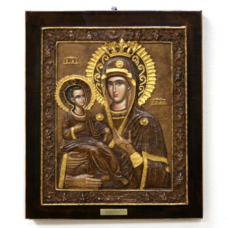 ΞΥΛΙΝΗ ΑΝΑΓΛΥΦΗ ΕΙΚΟΝΑ ΠΑΝΑΓΙΑ ΤΡΙΧΕΡΟΥΣΑ (ME ΧΡΥΣΟ) - 33x39cm – Δίνει premium χαρακτήρα στο περιβάλλον | iroots.gr