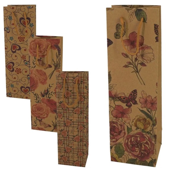 ΟΙΚΟΛΟΓΙΚΗ ΣΑΚΟΥΛΑ ΜΠΟΥΚΑΛΟΘΗΚΗ ΧΑΡΤΙΝΗ ΜΟΝΗ (4 ΣΧΕΔΙΑ) FLORAL - 11x36x9cm 12/1200KIB – Δημιουργεί αίσθηση πολυτέλειας χωρίς κόπ