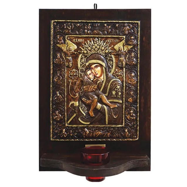 ΕΙΚΟΝΟΣΤΑΣΙ ME ΓΥΑΛΙ (3238) ΑΞΙΟΝ ΕΣΤΙ - 27.5x40cm – Προσφέρει μοναδική αισθητική | iroots.gr