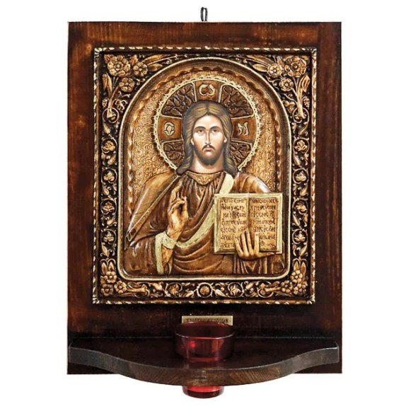 ΕΙΚΟΝΟΣΤΑΣΙ ME ΓΥΑΛΙ (3238) ΧΡΙΣΤΟΣ ΕΥΛΟΓΩΝ - 32x41cm – Δίνει premium χαρακτήρα στο περιβάλλον | iroots.gr