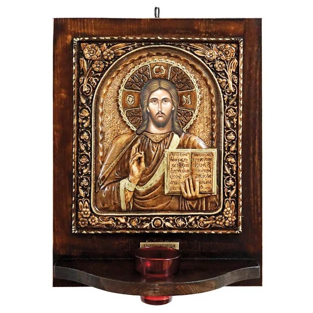 ΕΙΚΟΝΟΣΤΑΣΙ ME ΓΥΑΛΙ (3238) ΧΡΙΣΤΟΣ ΕΥΛΟΓΩΝ - 32x41cm – Δίνει premium χαρακτήρα στο περιβάλλον | iroots.gr