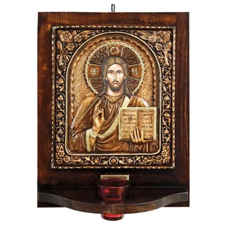 ΕΙΚΟΝΟΣΤΑΣΙ ME ΓΥΑΛΙ (3238) ΧΡΙΣΤΟΣ ΕΥΛΟΓΩΝ - 32x41cm – Δίνει premium χαρακτήρα στο περιβάλλον | iroots.gr