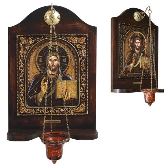 ΕΙΚΟΝΟΣΤΑΣΙ ME ΑΛΥΣΙΔΑ/ΚΡΕΜΑΣΤΟ ΓΥΑΛΙ ΧΡΙΣΤΟΣ ΕΥΛΟΓΩΝ - 33.5x49cm – Δημιουργεί αίσθηση πολυτέλειας χωρίς κόπο | iroots.gr