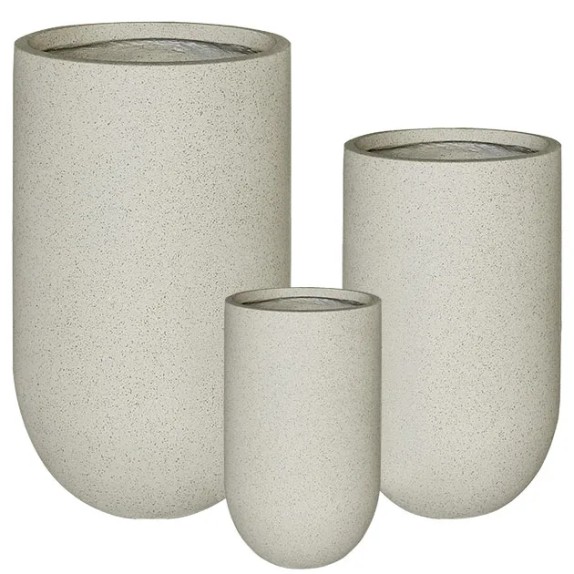 ΚΑΣΠΩ FIBER CLAY ΣΕΤ/3 ΜΠΕΖ ΓΡΑΝΙΤΗ ΨΗΛΟ ΣΤΡΟΓΓΥΛΟ S:Φ26x45, M:Φ36x60, L:Φ46x75cm – Προσφέρει μοναδική αισθητική | iroots.gr