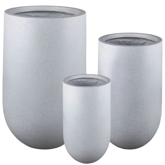 ΚΑΣΠΩ FIBER CLAY ΣΕΤ/3 ΛΕΥΚΟ-ΓΡΑΝΙΤΗ ΨΗΛΟ ΣΤΡΟΓΓΥΛΟ S:Φ26x45, M:Φ36x60, L:Φ46x75cm – Δίνει premium χαρακτήρα στο περιβάλλον | ir