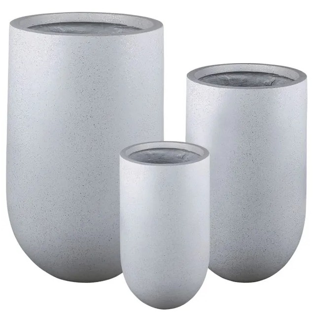 ΚΑΣΠΩ FIBER CLAY ΣΕΤ/3 ΛΕΥΚΟ-ΓΡΑΝΙΤΗ ΨΗΛΟ ΣΤΡΟΓΓΥΛΟ S:Φ26x45, M:Φ36x60, L:Φ46x75cm – Δίνει premium χαρακτήρα στο περιβάλλον | ir