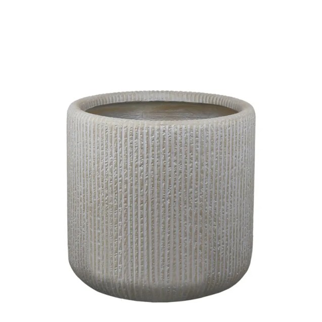 ΚΑΣΠΩ FIBERCLAY ΜΕΓΑΛΟ ΜΠΕΖ-ΕΚΡΟΥ ΣΤΡΟΓΓΥΛΟ-ΚΑΘΕΤΕΣ ΓΡΑΜΜΩΣΕΙΣ - Φ42x40cm – Προσφέρει μοναδική αισθητική | iroots.gr