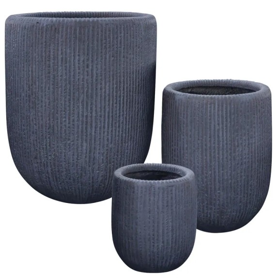 ΚΑΣΠΩ FIBERCLAY ΣΕΤ/3 ΣΚ.ΓΚΡΙ ΣΤΡΟΓΓΥΛΟ-ΓΡΑΜΜΩΣΕΙΣ ΚΑΘΕΤΕΣ S:Φ23x28, M:Φ33x41, L:Φ44x54cm 24/ΠΑΛ – Δίνει premium χαρακτήρα στο π