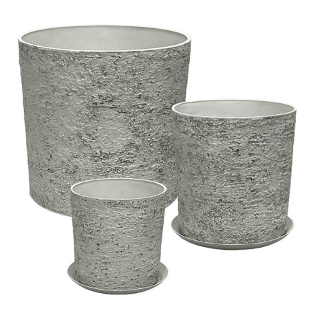 STONE POLYRESIN ΚΑΣΠΩ ΜΕ ΠΙΑΤΟ ΣΕΤ/5 ΓΚΡΙ ΦΘΑΡΜΕΝΟΣ ΒΡΑΧΟΣ - L:Φ43x43, M:Φ35x36, S:Φ28x28cm – Προσφέρει μοναδική αισθητική | iro