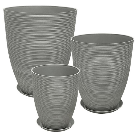 STONE POLYRESIN ΚΑΣΠΩ ΜΕ ΠΙΑΤΟ ΣΕΤ/6 ΓΚΡΙ ΠΑΛΙΟ ΠΗΛΙΝΟ - L:Φ43x52.5, M:Φ35x42.5, S:Φ28x34.5cm