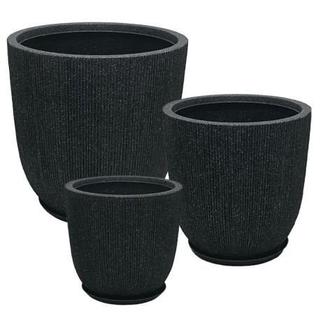 POLYRESIN ΚΑΣΠΩ ΜΕ ΠΙΑΤΟ ΣΕΤ/6 ΜΑΥΡΟ ΓΡΑΝΙΤΗ ΡΙΓΩΤΟ - L:Φ44x44.5, M:Φ37x37.5, S:Φ31x31.5cm – Δημιουργεί αίσθηση πολυτέλειας χωρί