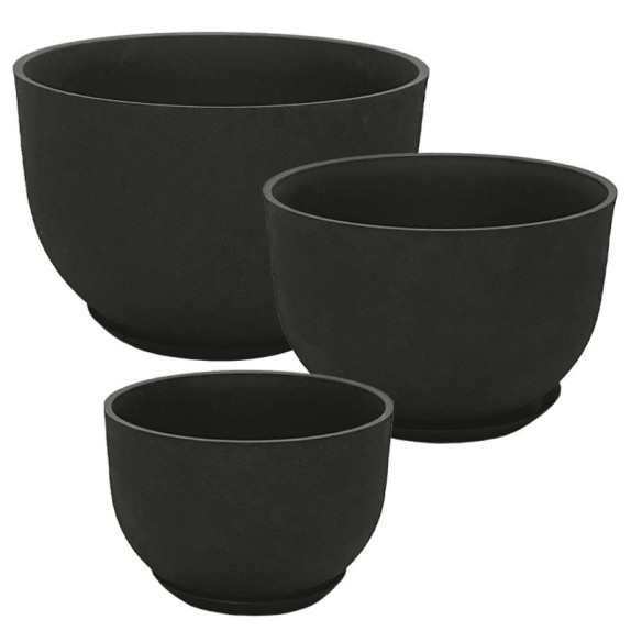 STONE POLYRESIN ΚΑΣΠΩ ΜΕ ΠΙΑΤΟ ΣΕΤ/6 ΜΑΥΡΟ ΑΝΘΡΑΚΙ ΓΑΒΑΘΑ - L:Φ55x36.5, M:Φ45x30, S:Φ33x22cm – Δίνει premium χαρακτήρα στο περιβ