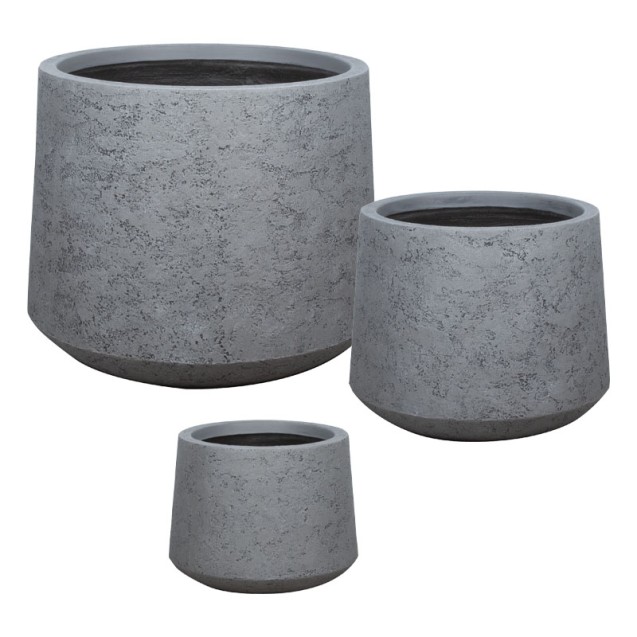 ΚΑΣΠΩ FIBERCLAY ΣΕΤ/3 ΓΚΡΙ ΤΣΙΜΕΝΤΟΥ ΚΩΝΙΚΟ ΚΟΝΤΟ - S:Φ30x24, M:Φ41x33, L:Φ55x44cm 20/ΠΑΛ – Δίνει premium χαρακτήρα στο περιβάλλ