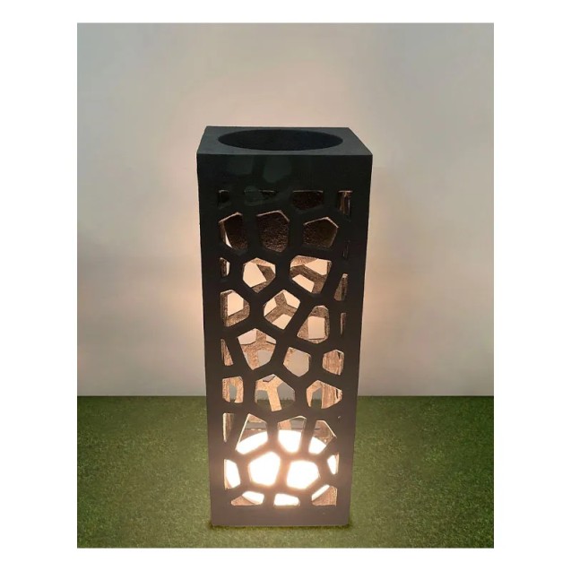 FIBERCLAY ΚΑΣΠΩ ΜΑΥΡΟ ΜΕ ΦΩΣ LED ΤΡΥΠΗΤΟ ΤΕΤΡΑΓΩΝΟ/ΟΡΘΟΓΩΝΙΟ - 30x30x80cm 1/ΚΙΒ – Ταιριάζει σε κάθε μοντέρνο ή επαγγελματικό χώρ