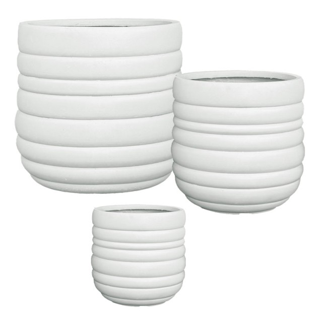 ΣΕΤ/3 ΚΑΣΠΩ ΑΠΌ ΕΛΑΦΡΥ ΤΣΙΜΕΝΤΟ ΛΕΥΚΟ ΣΤΡΟΓΓΥΛΟ ΜΕ ΓΡΑΜΜΕΣ - S:Φ30x28, M:Φ42x40, L:Φ54x51cm 1/ΚΙΒ – Δίνει premium χαρακτήρα στο 