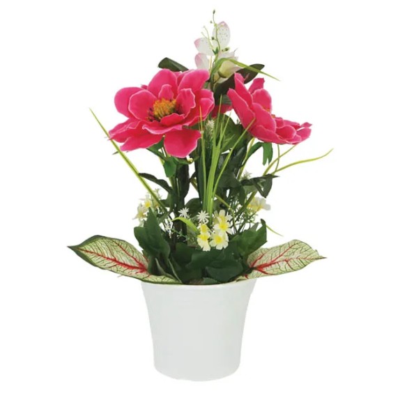 ΑΝΘΟΣΥΝΘΕΣΗ ΦΟΥΞ ΣΕ ΠΛΑΣΤΙΚΗ ΓΛΑΣΤΡΑ - Φ30x50cm – Προσφέρει μοναδική αισθητική | iroots.gr