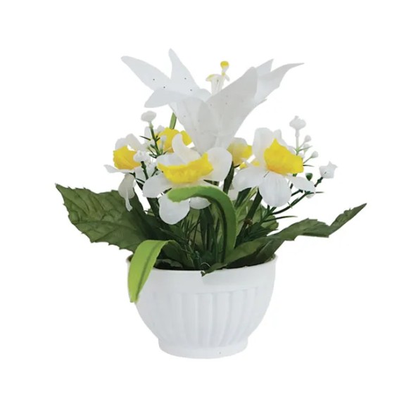 ΛΕΥΚΟ/ΚΙΤΡΙΝΟ ΜΙΝΙ ΑΝΘΟΣΥΝΘΕΣΗ ΣΕ ΠΛΑΣΤΙΚΟ ΓΛΑΣΤΡΑΚΙ - Υ18cm – Δίνει premium χαρακτήρα στο περιβάλλον | iroots.gr