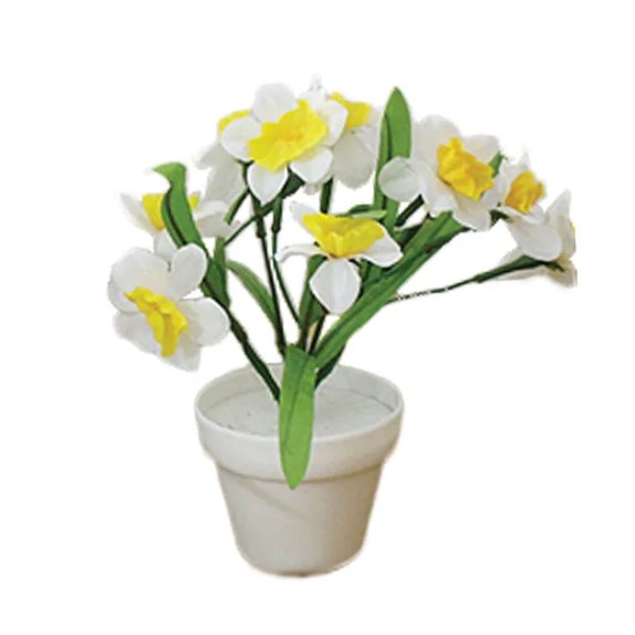 ΑΝΘΟΣΥΝΘΕΣΗ ΚΙΤΡΙΝΟ/ΛΕΥΚΟ ΝΑΡΚΙΣΣΟΣ ΣΕ ΠΛΑΣΤΙΚΗ ΓΛΑΣΤΡΑ FL-7 - Υ19cm – Δημιουργεί αίσθηση πολυτέλειας χωρίς κόπο | iroots.gr