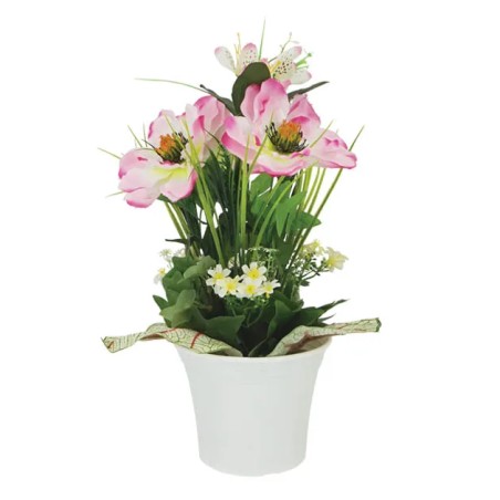 ΑΝΘΟΣΥΝΘΕΣΗ ΡΟΖ ΣΕ ΠΛΑΣΤΙΚΗ ΓΛΑΣΤΡΑ - Φ30x50cm – Προσφέρει μοναδική αισθητική | iroots.gr