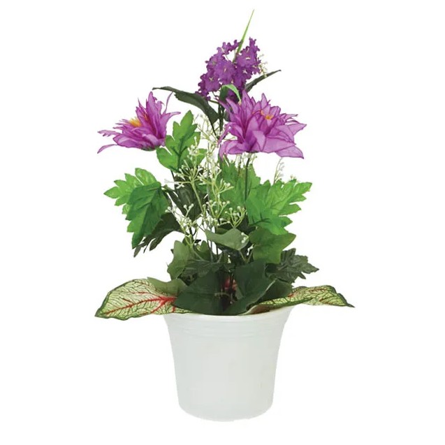 ΑΝΘΟΣΥΝΘΕΣΗ ΜΩΒ ΣΕ ΠΛΑΣΤΙΚΗ ΓΛΑΣΤΡΑ 250 - Y42cm – Προσφέρει μοναδική αισθητική | iroots.gr