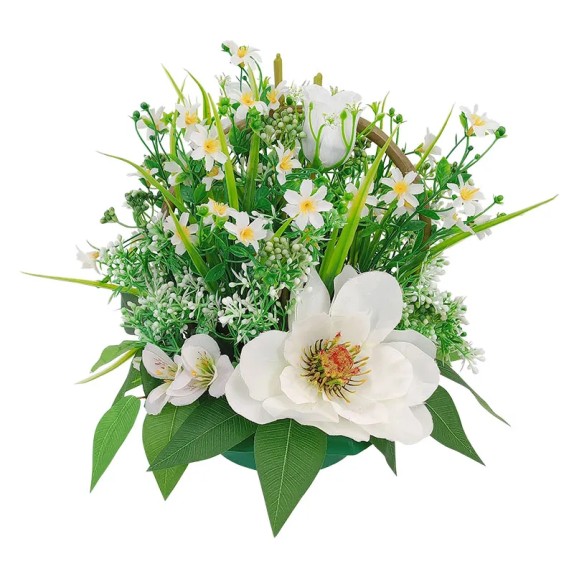 ΑΝΘΟΣΥΝΘΕΣΗ ΜΕΓΑΛΗ ΛΕΥΚΟ ΣΕ ΠΛΑΣΤΙΚΟ ΚΑΣΠΩ ΜΕ ΧΕΡΟΥΛΙ - Υ30cm – Ταιριάζει σε κάθε μοντέρνο ή επαγγελματικό χώρο | iroots.gr