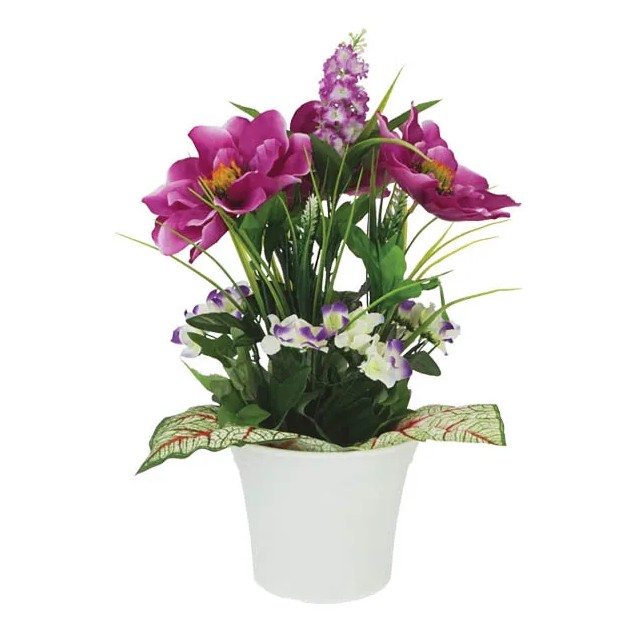 ΑΝΘΟΣΥΝΘΕΣΗ ΜΩΒ ΣΕ ΠΛΑΣΤΙΚΗ ΓΛΑΣΤΡΑ - Φ30x50cm – Δημιουργεί αίσθηση πολυτέλειας χωρίς κόπο | iroots.gr