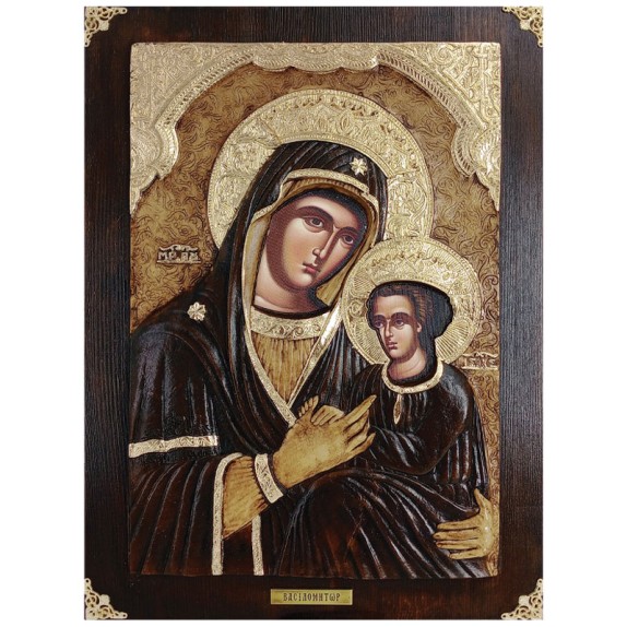 ΞΥΛΙΝΗ ΕΙΚΟΝΑ -ΒΑΣΙΛΟΜΗΤΩΡ- ΑΝΑΓΛΥΦΗ ΜΕ ΦΥΛΛΑ ΧΡΥΣΟΥ - 32.5x43.5cm – Δημιουργεί αίσθηση πολυτέλειας χωρίς κόπο | iroots.gr