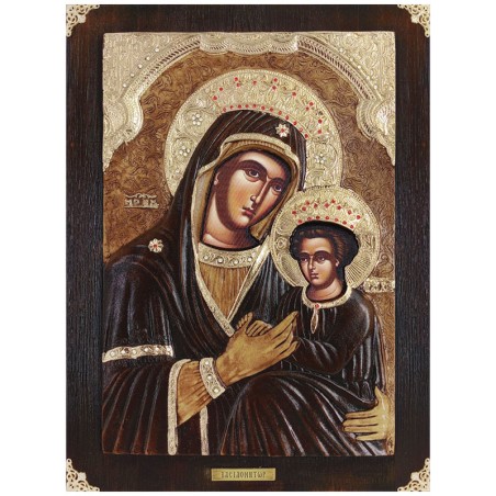 ΞΥΛΙΝΗ ΕΙΚΟΝΑ -ΒΑΣΙΛΟΜΗΤΩΡ- ΑΝΑΓΛΥΦΗ ΜΕ ΦΥΛΛΑ ΧΡΥΣΟΥ & ΠΕΤΡΕΣ ΖΙΡΓΚΟΝ - 32.5x43.5cm – Ταιριάζει σε κάθε μοντέρνο ή επαγγελματικό