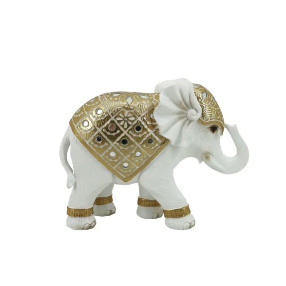 ΔΙΑΚΟΣΜΗΤΙΚΗ ΦΙΓΟΥΡΑ ΕΛΕΦΑΝΤΑΚΙ ΛΕΥΚΟ/ΧΡΥΣΟ ΜΕ ΣΤΟΛΙΔΙΑ - 20x6.5x16cm 18/KIB – Δίνει premium χαρακτήρα στο περιβάλλον | iroots.g