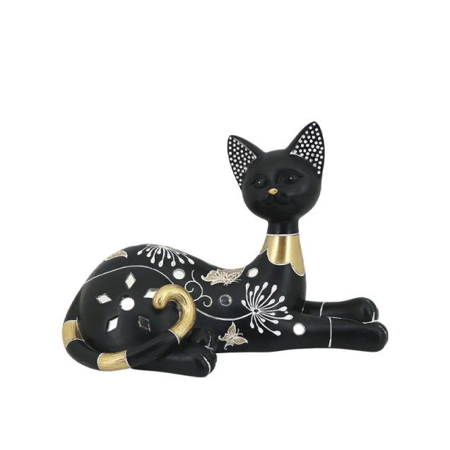 ΔΙΑΚΟΣΜΗΤΙΚΗ ΦΙΓΟΥΡΑ ΓΑΤΑ ΞΑΠΛΩΤΗ ΜΕ ΣΧΕΔΙΑ & ΣΤΡΑΣ - 23.5x11x15.5cm 12/KIB – Δίνει premium χαρακτήρα στο περιβάλλον | iroots.gr