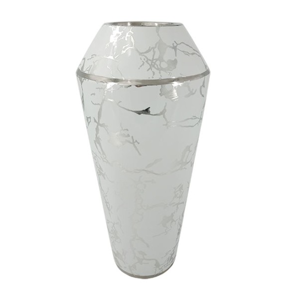 ΚΕΡΑΜΙΚΟ ΒΑΖΟ ΜΕΓΑΛΟ ΛΕΥΚΟ-ΑΣΗΜΙ ΚΡΑΚΕΛΕ Φ19x40cm 1/4ΚΙΒ – Δίνει premium χαρακτήρα στο περιβάλλον | iroots.gr