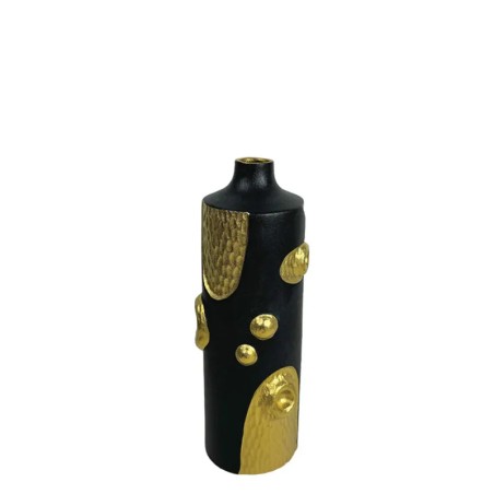 ΚΕΡΑΜΙΚΟ ΒΑΖΟ ΜΑΥΡΟ ΨΗΛΟ ME ΧΡΥΣA ΠΡΟΣΘΕΤΑ ΚΟΜΜΑΤΙΑ ΜΙΚΡΟ - 30cm 1/12ΚΙΒ – Δίνει premium χαρακτήρα στο περιβάλλον | iroots.gr