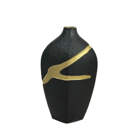 ΚΕΡΑΜΙΚΟ ΒΑΖΟ ΜΑΥΡΟ ΜΕ ΧΡΥΣΟ ΑΥΛΑΚΩΤΟ ΣΧΕΔΙΟ ΜΙΚΡΟ - 30cm 1/8ΚΙΒ – Δίνει premium χαρακτήρα στο περιβάλλον | iroots.gr