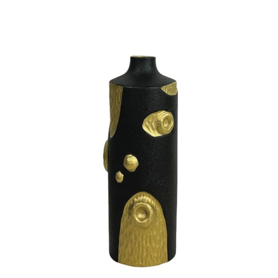 ΚΕΡΑΜΙΚΟ ΒΑΖΟ ΜΑΥΡΟ ΨΗΛΟ ME ΧΡΥΣA ΠΡΟΣΘΕΤΑ ΚΟΜΜΑΤΙΑ ΜΕΣΑΙΟ - 36.8cm1/9ΚΙΒ – Ταιριάζει σε κάθε μοντέρνο ή επαγγελματικό χώρο | ir