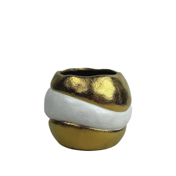 ΚΕΡΑΜΙΚΟ ΒΑΖΟ-ΜΠΟΛ ΛΕΥΚΕΣ/ΧΡΥΣΕΣ ΑΝΑΓΛΥΦΕΣ ΔΙΠΛΕΣ ΜΕΓΑΛΟ - 22.4cm 1/6ΚΙΒ – Προσφέρει μοναδική αισθητική | iroots.gr