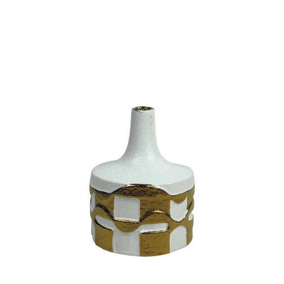 ΚΕΡΑΜΙΚΟ ΒΑΖΟ KONTO ΛΕΥΚΟ/ΧΡΥΣΟ ΑΝΑΓΛΥΦΑ ΓΕΩΜΕΤΡΙΚΑ ΣΧΗΜΑΤΑ ΜΙΚΡΟ - 20.3cm 1/12ΚΙΒ – Ταιριάζει σε κάθε μοντέρνο ή επαγγελματικό 