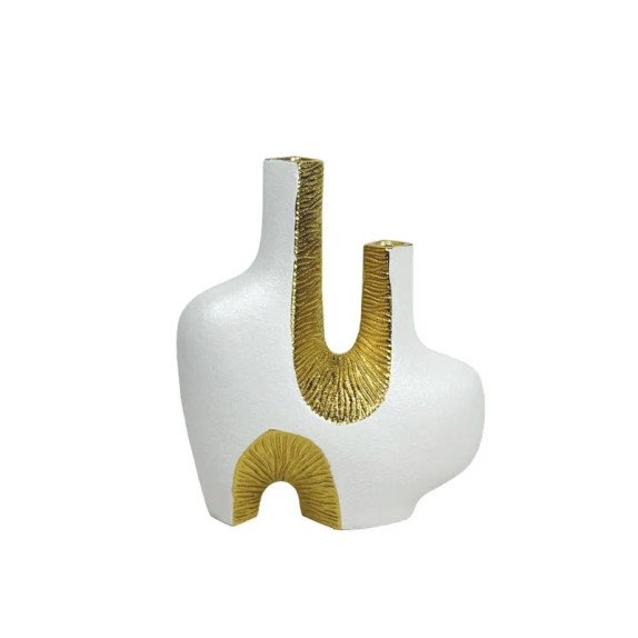 ΚΕΡΑΜΙΚΟ ΒΑΖΟ ΛΕΥΚΟ/ΧΡΥΣΟ ΑΦΗΡΗΜΕΝΟ 2 ΣΤΟΜΙΑ - 29.2cm 1/6ΚΙΒ – Αναβαθμίζει άμεσα τον χώρο σου | iroots.gr