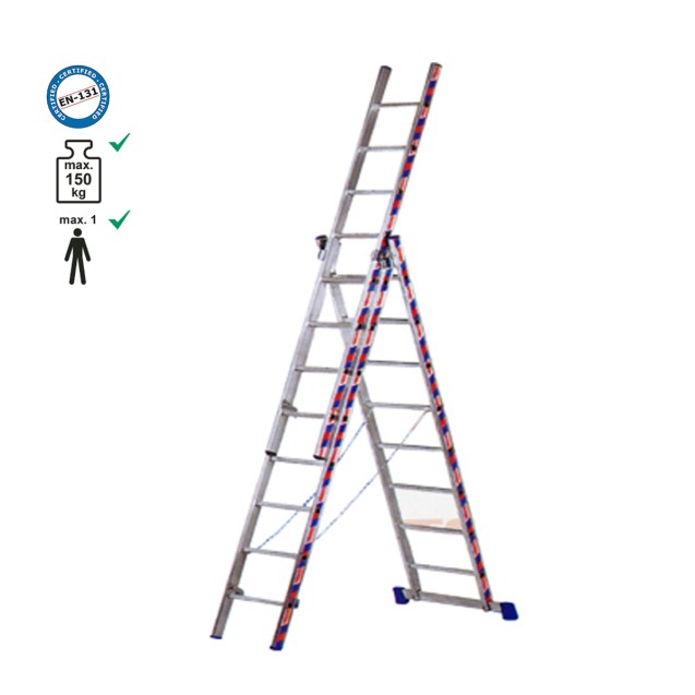 Σκάλα επαγγελματική αλουμινίου τριπλή - 3*08 σκαλιά ύψος Α/Β/Γ:2,25m/3,50m/5,25m. – Δίνει premium χαρακτήρα στο περιβάλλον | iro
