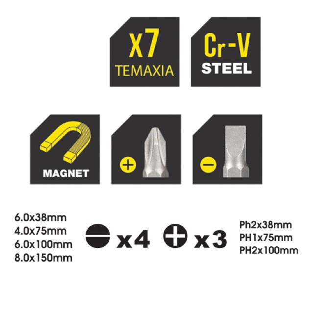 TOP MASTER Κατσαβίδια CR-V σετ 7τεμ 225104