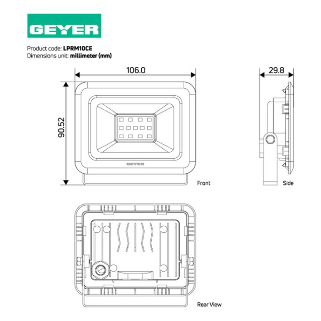 GEYER Προβολέας led μαύρος 10W 4000K 900LM LPRM10CE – Προσφέρει μοναδική αισθητική | iroots.gr