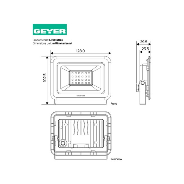 GEYER Προβολέας led μαύρος 20W 4000K 1800LM LPRM20CE – Δίνει premium χαρακτήρα στο περιβάλλον | iroots.gr