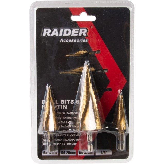 RAIDER Τρυπάνι κλιμακωτό σετ 3 Τεμ. HSS για μέταλλο Ø4-12,4-20,4-32mm 150685