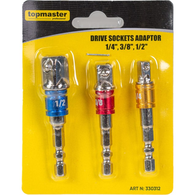 TOP MASTER Αντάπτορες hex για καρυδάκια 1/4", 3/8", 1/2" σετ 3τεμ. 330312 – Αναβαθμίζει άμεσα τον χώρο σου | iroots.gr